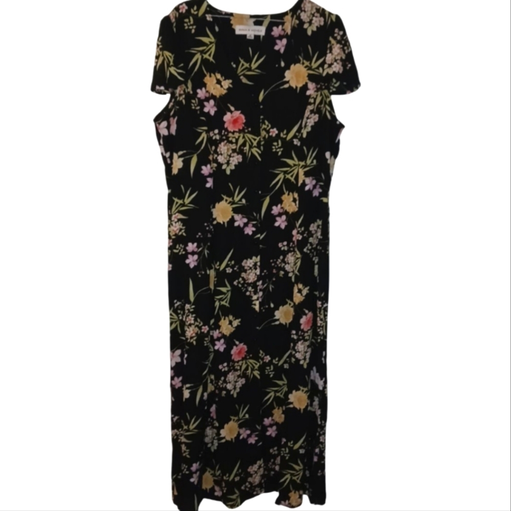 Emma & Michele Womens Plus Size Black Floral Maxi Dress Size 16